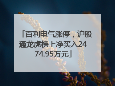 百利电气涨停，沪股通龙虎榜上净买入2474.95万元